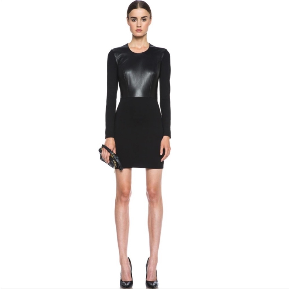 Helmut Lang Leather Top Long Sleeve Mini Dress Black